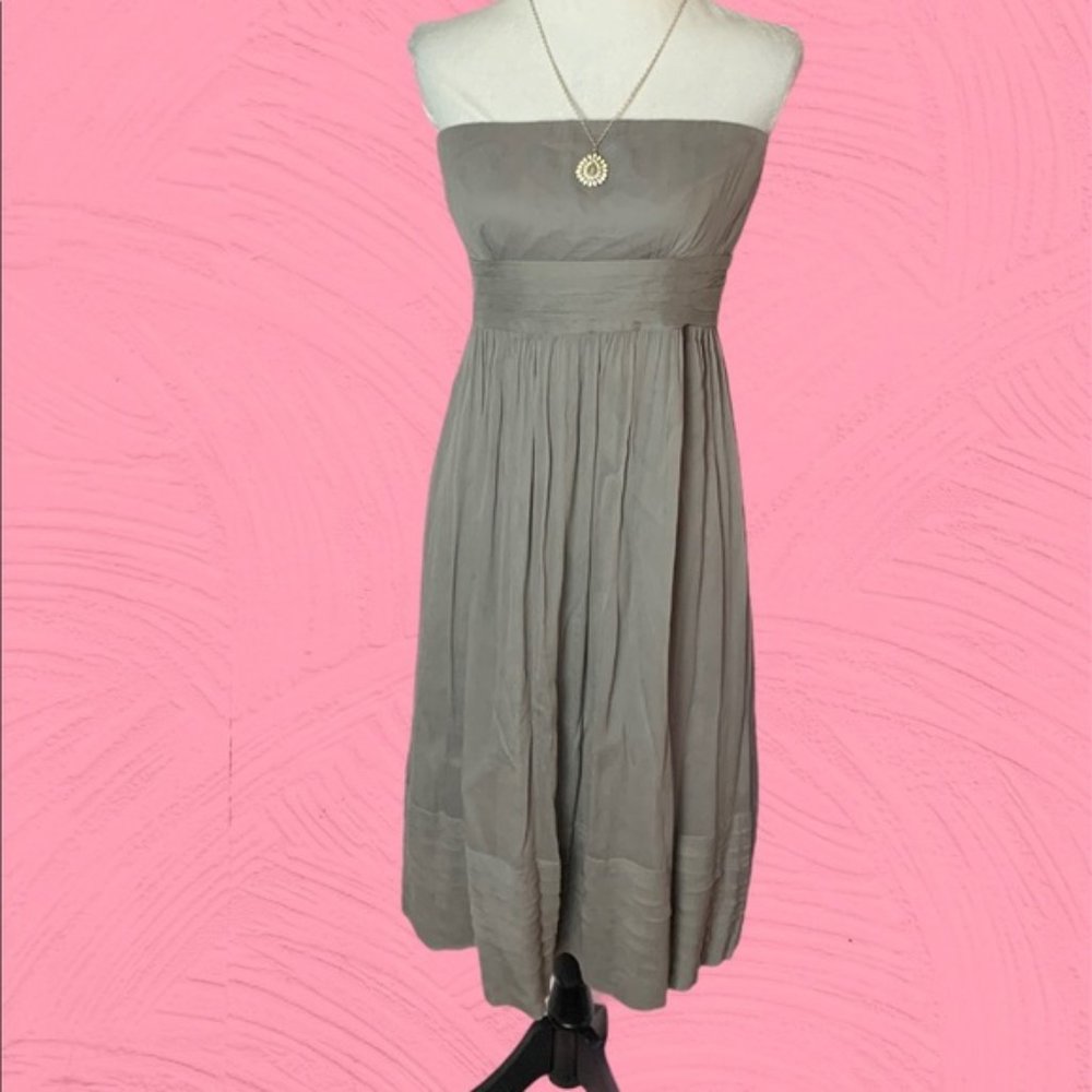 ⭐️ J. Crew 100% Silk Silver Strapless Dress Size 8